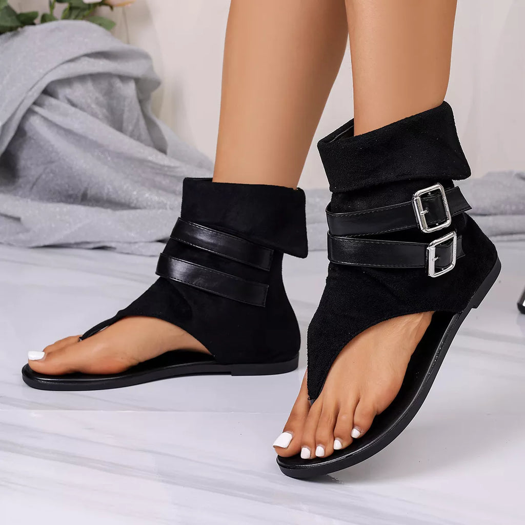 Buckled Ankle Wrap Thong Sandals