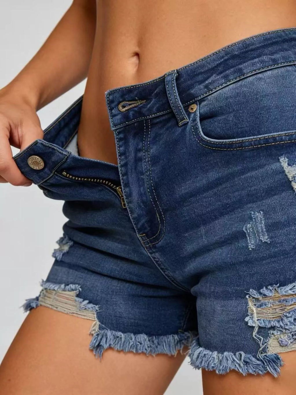 Distressed Frayed Hem Denim Shorts