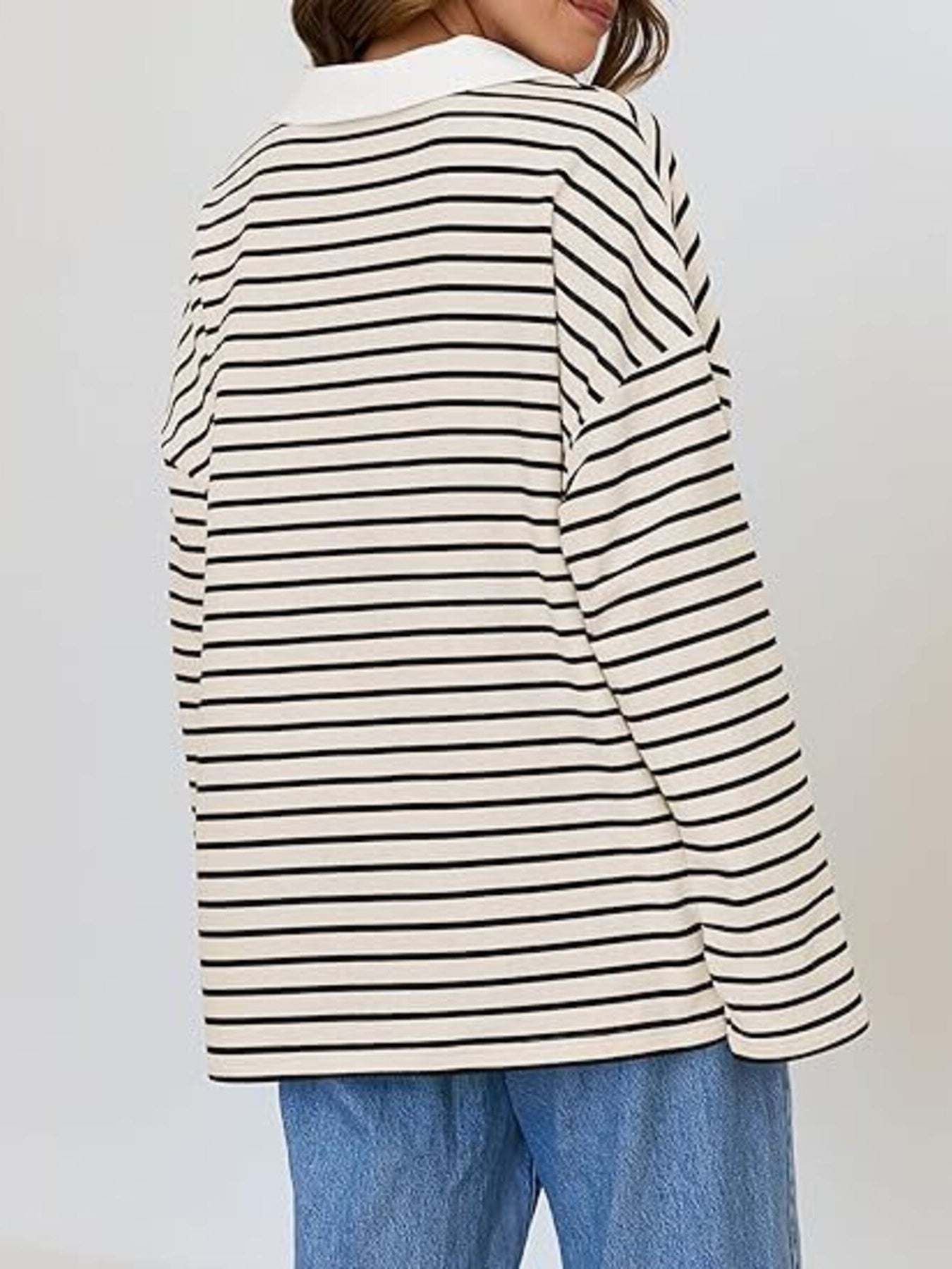 Striped Contrast Collar Long Sleeve Top