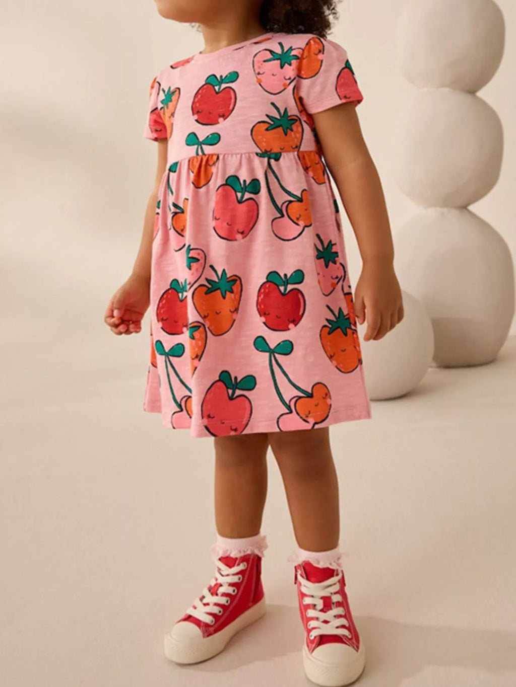 Children's Fruit Print Round Neck Casual Dress