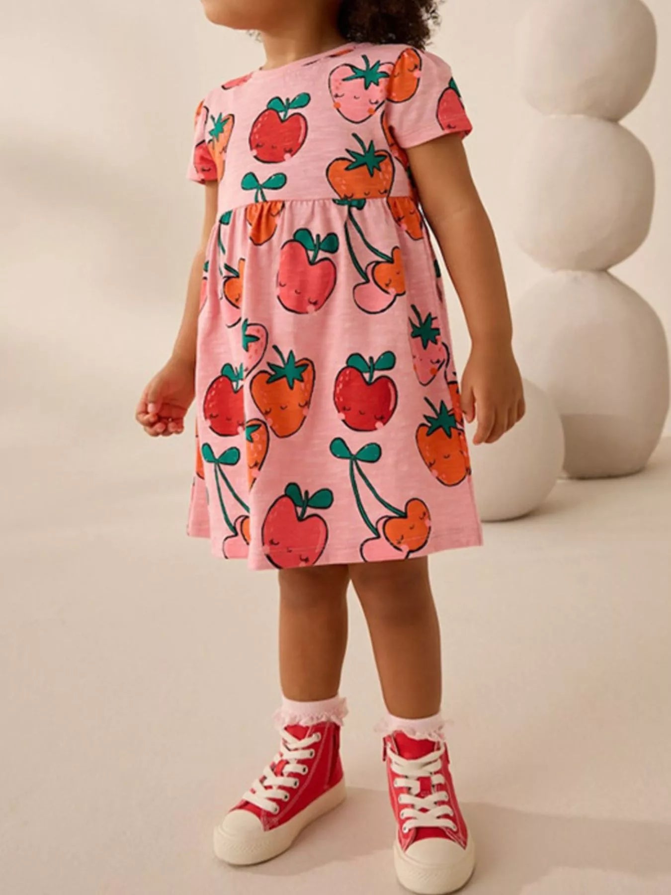 Children's Fruit Print Round Neck Casual Dress