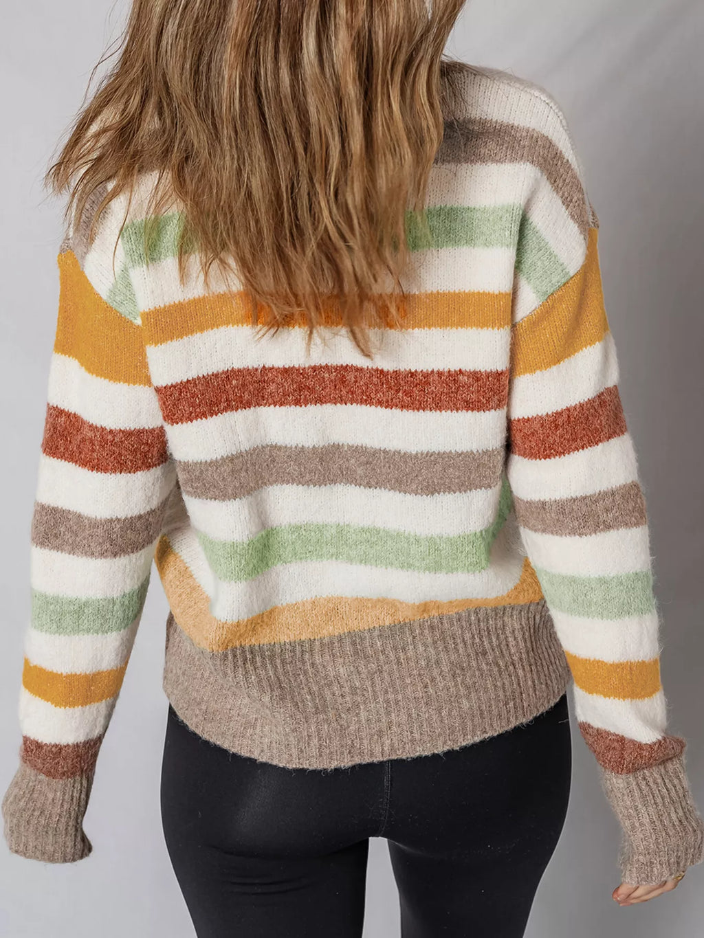 Multicolour Stripe Drop Shoulder Crew Neck Sweater