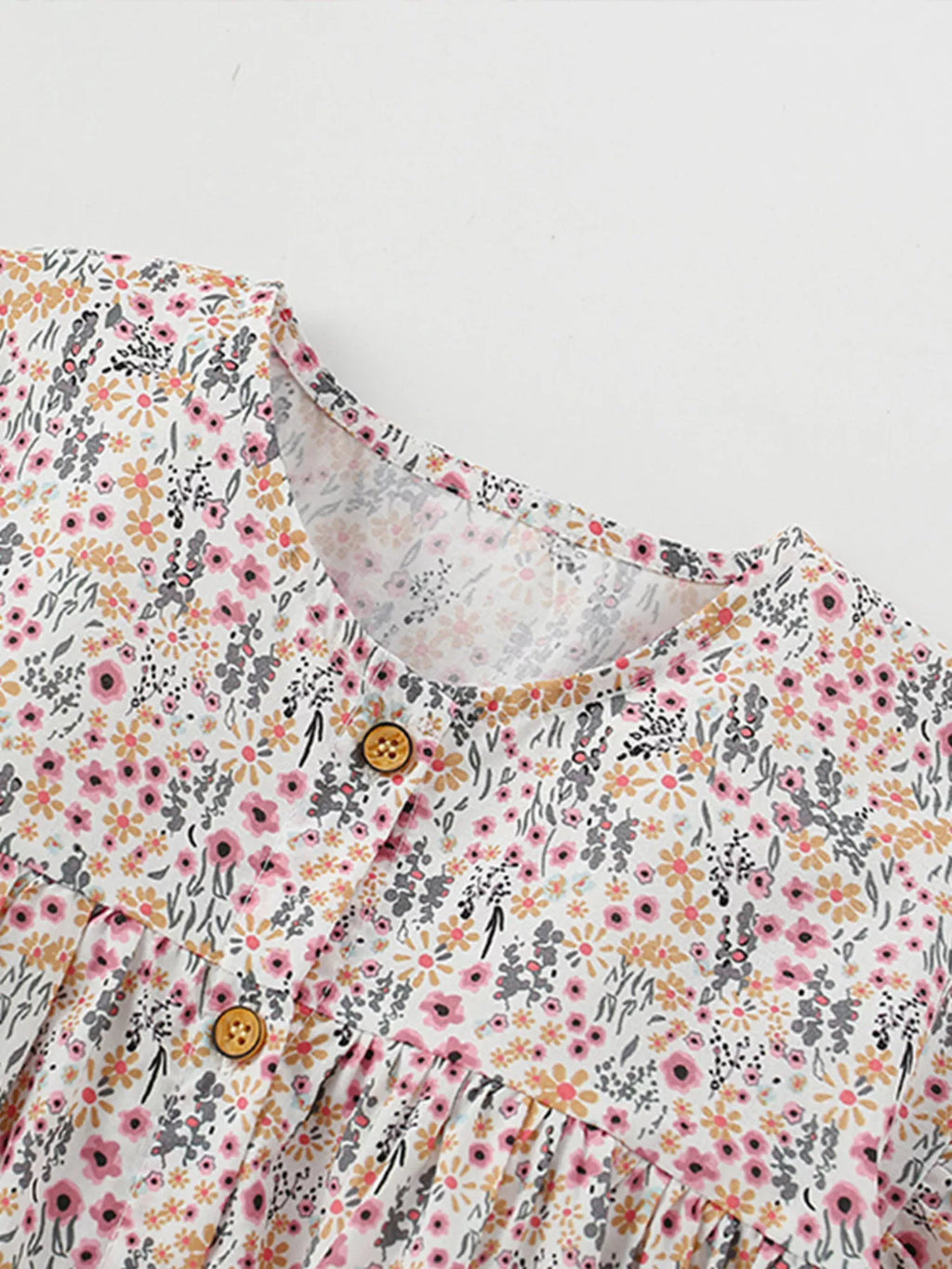 Children's Floral Print Button-Front Ruffle Sleeve Dress