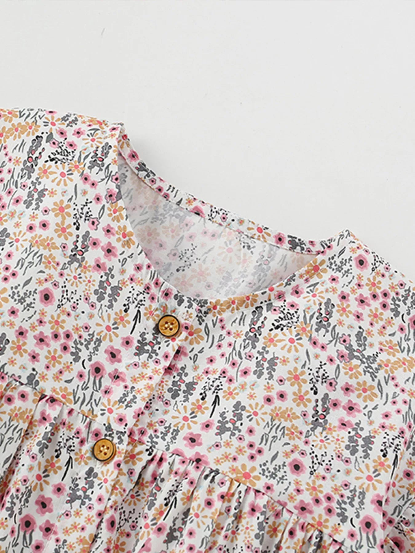 Children's Floral Print Button-Front Ruffle Sleeve Dress