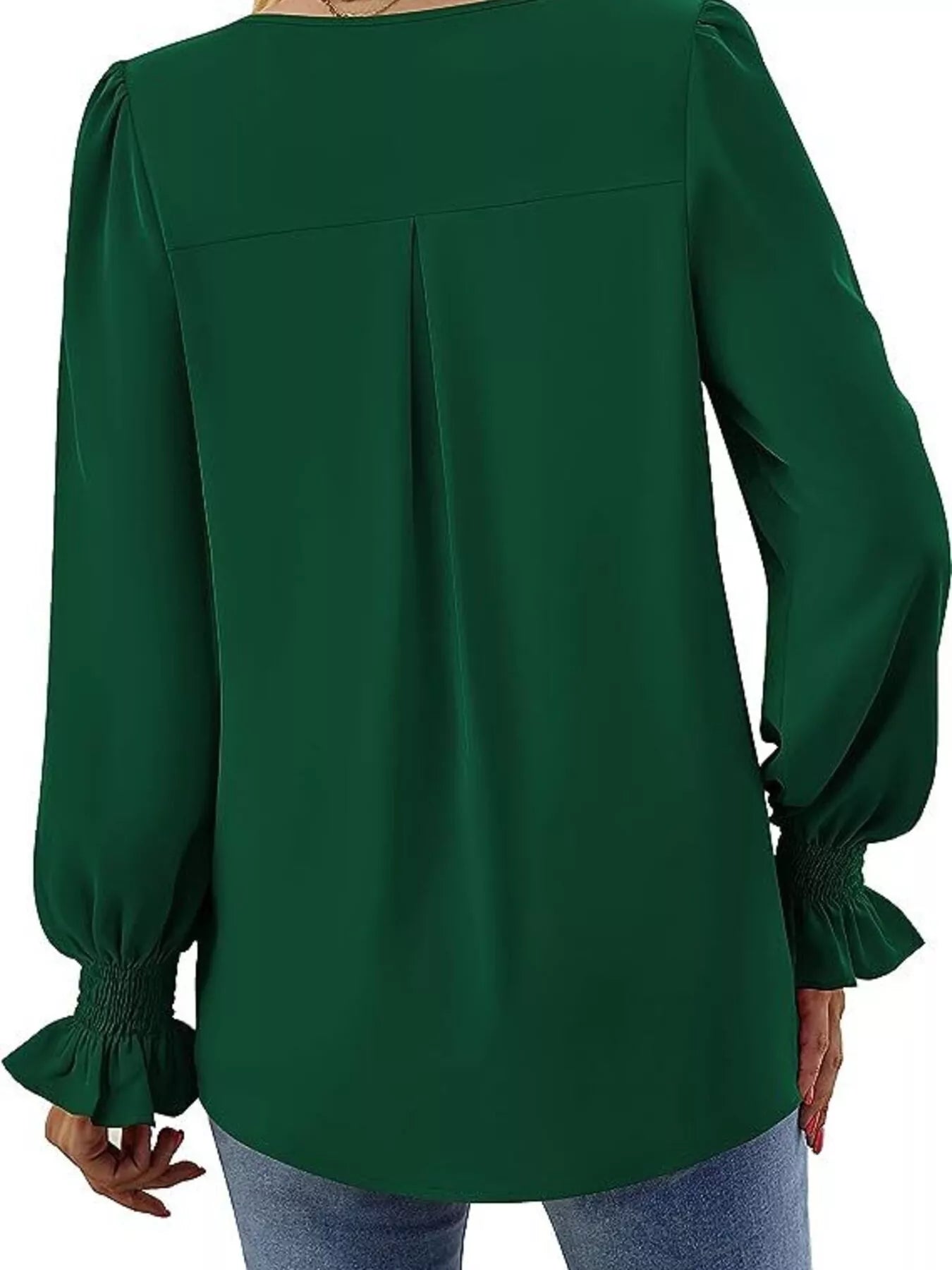 V-Neck Long Sleeve Ruffle Cuff Blouse