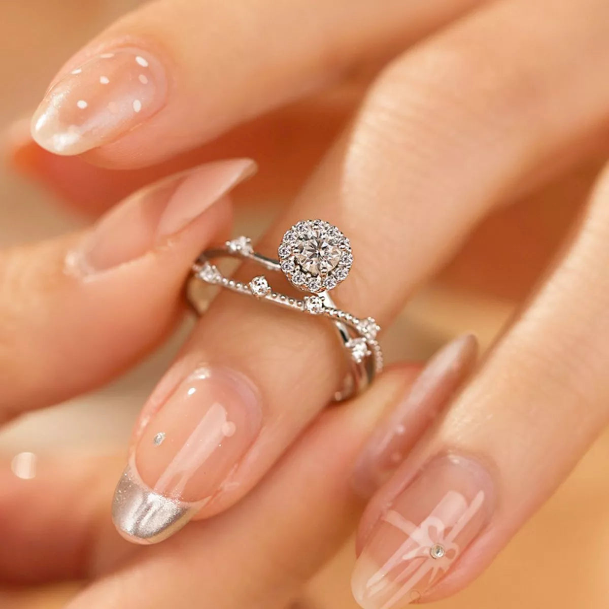 1 Carat 925 Sterling Silver Moissanite Layered Ring