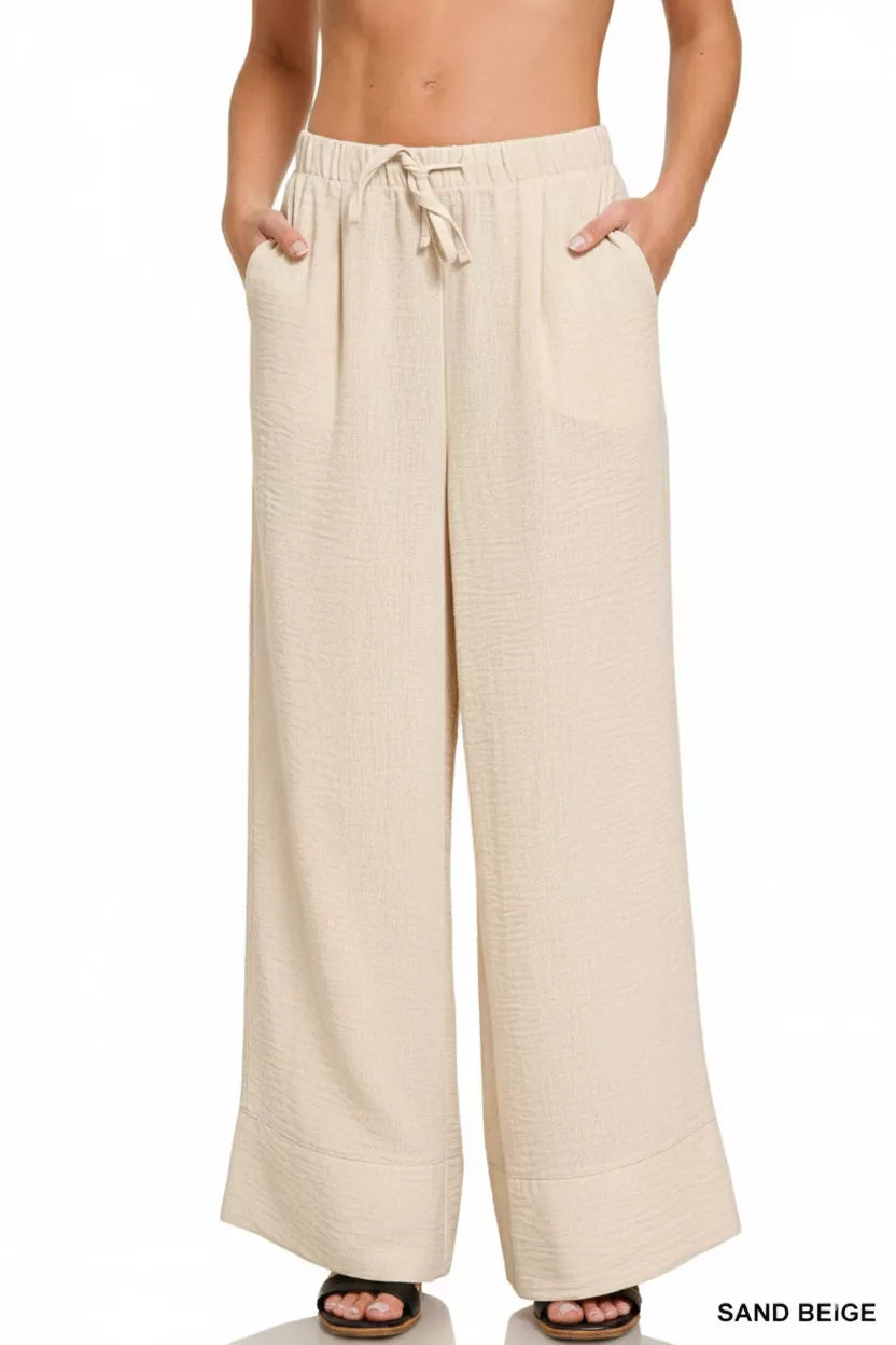 Zenana Woven Airflow Drawstring Pants