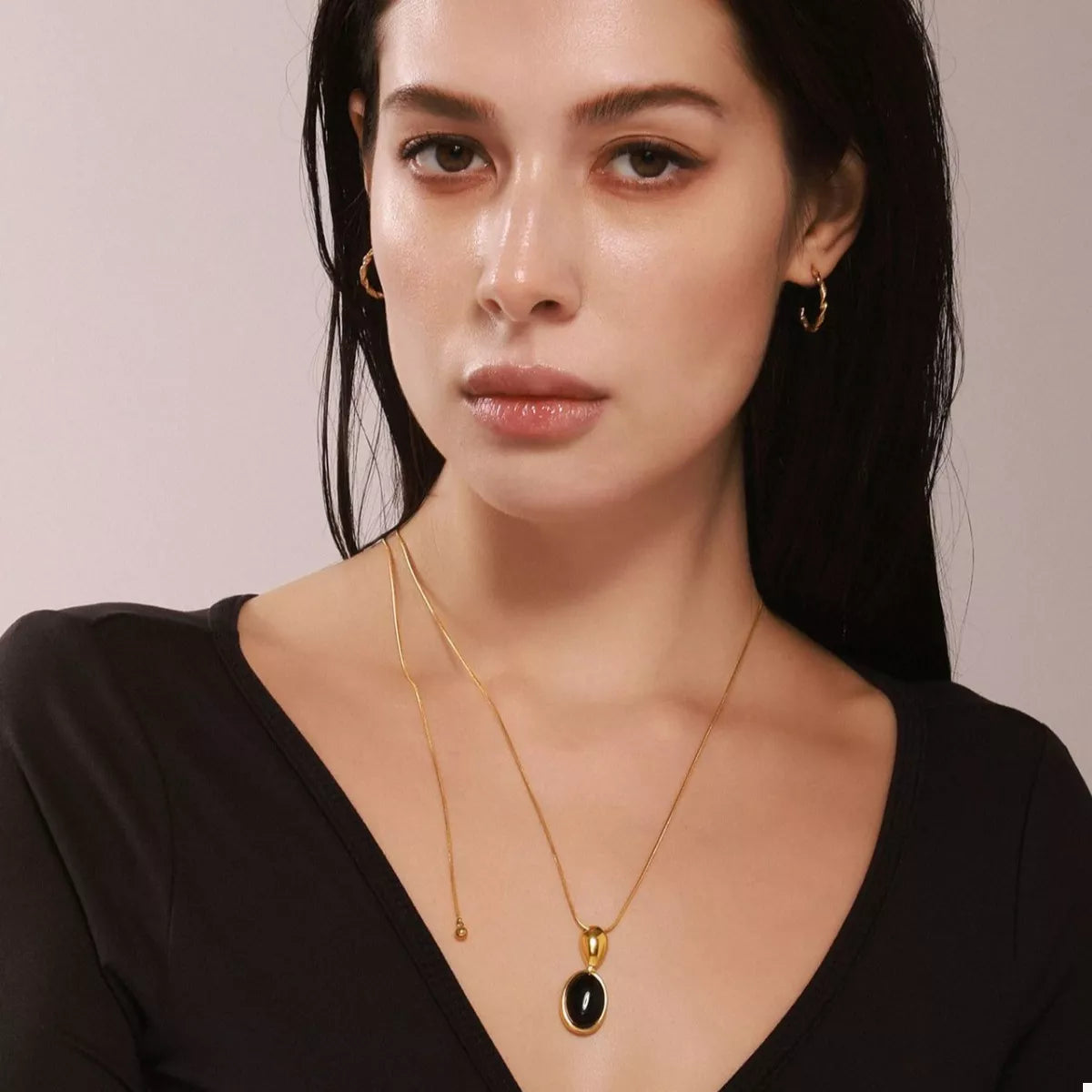 18K Gold-Plated Stainless Steel Necklace with Teardrop Pendant