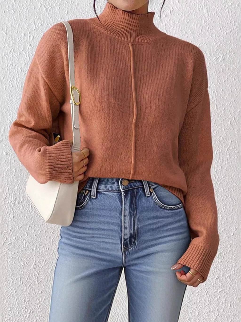Turtleneck Dropped Shoulder Sweater