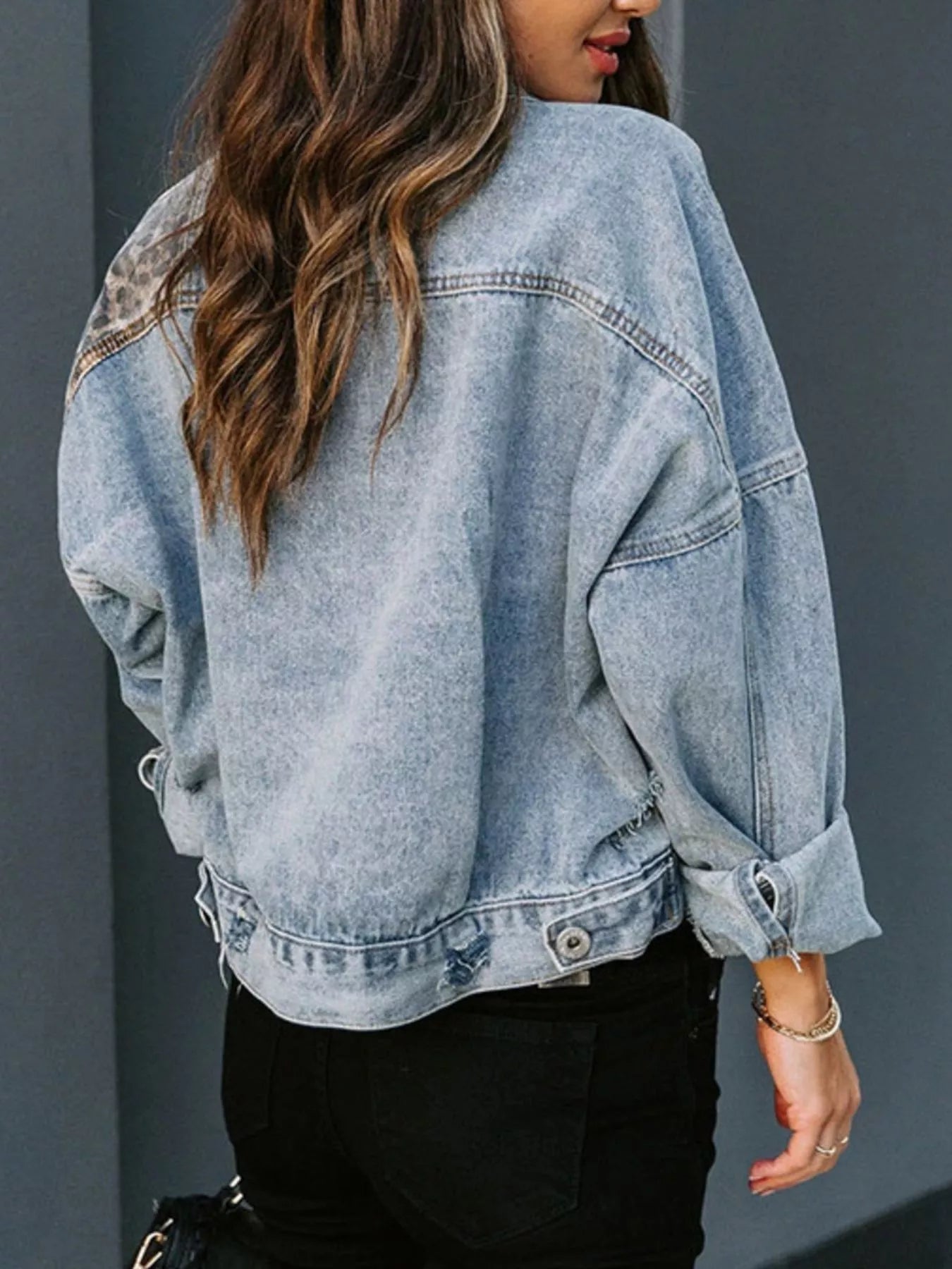 Leopard Button Up Denim Jacket