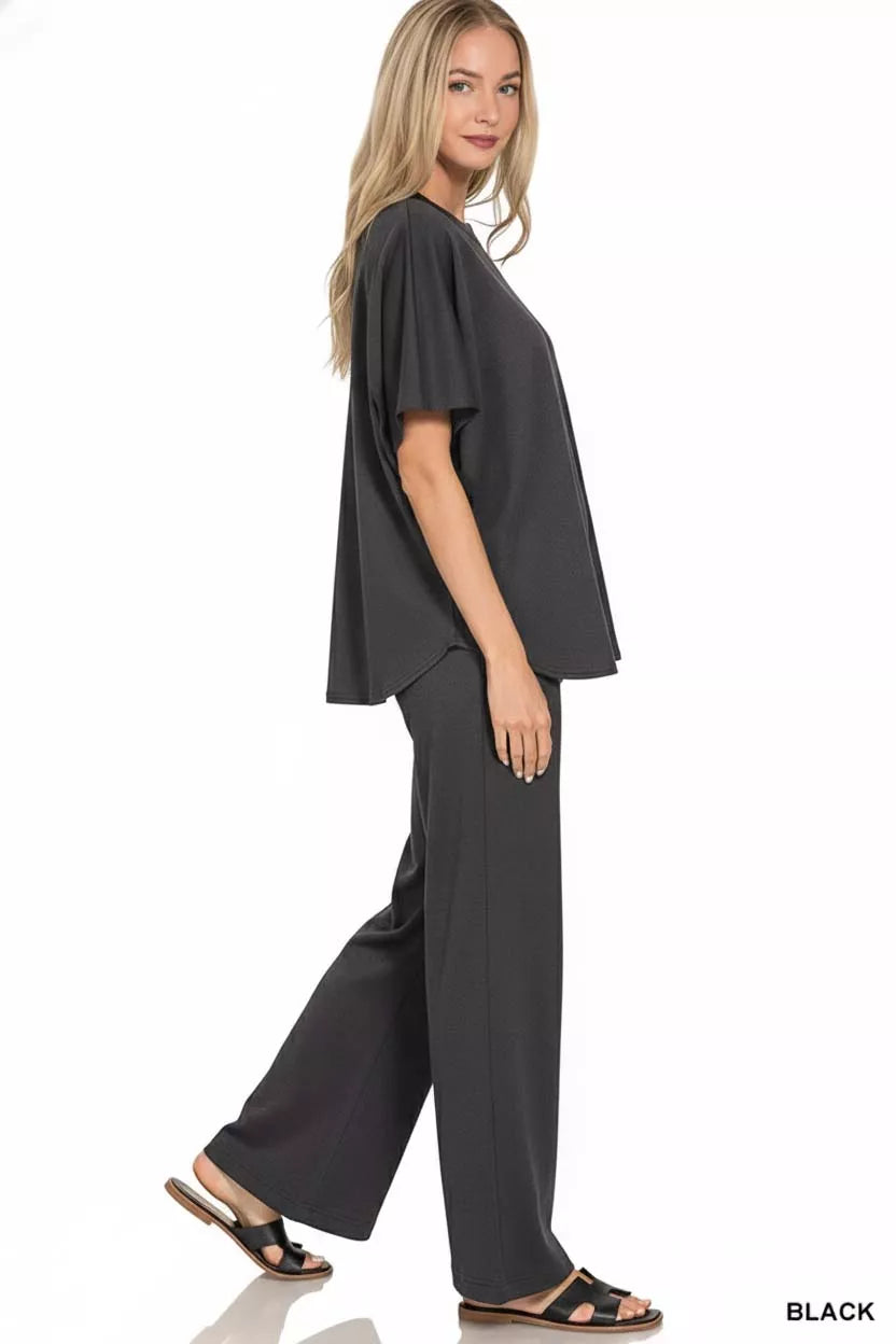 Zenana Scuba Curbed Hem Top & Pants Set
