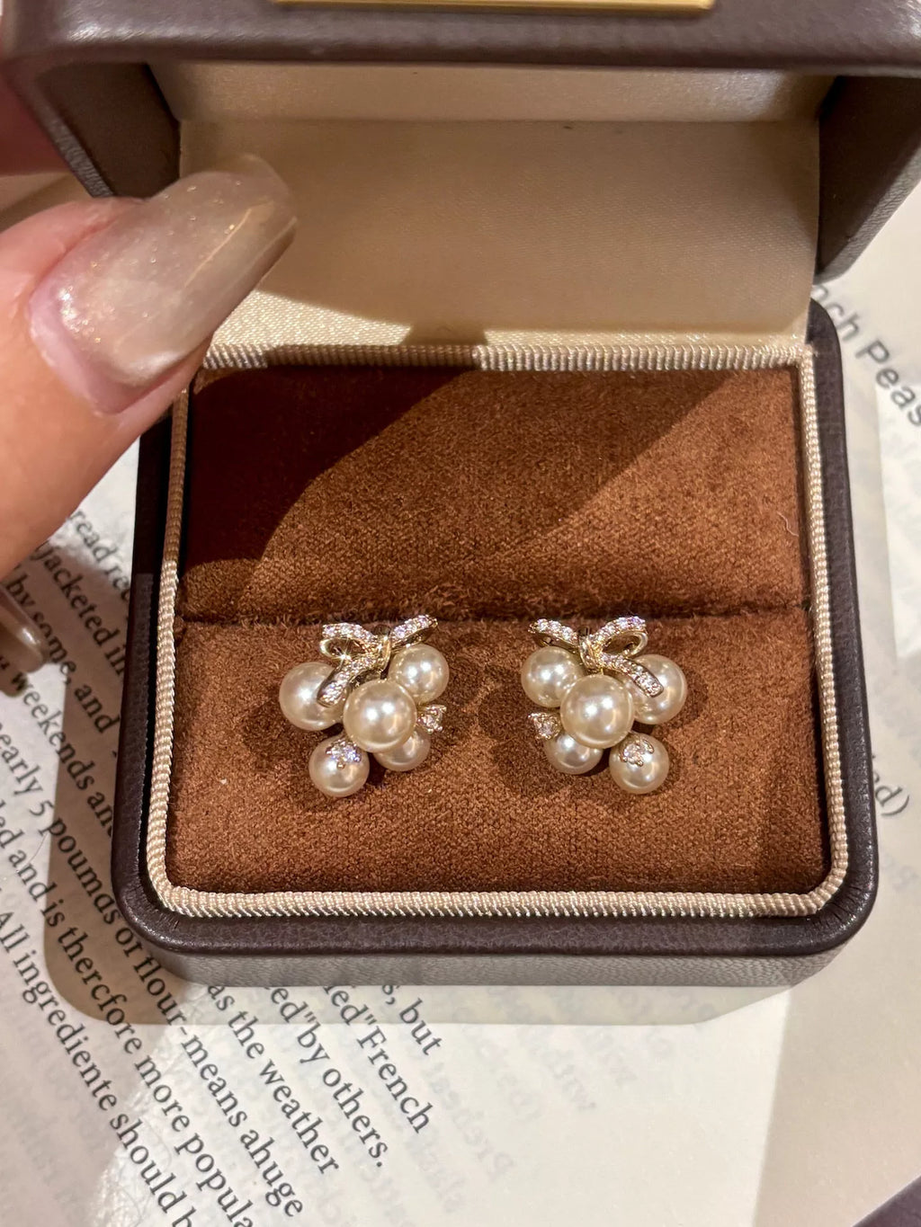 Pearl Cluster Bow Earrings
