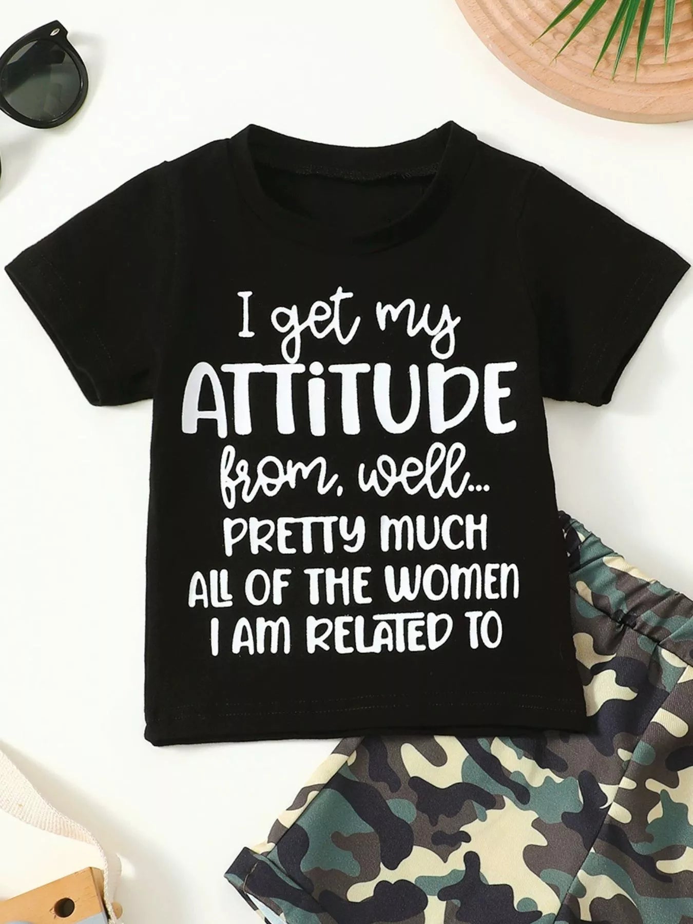 Children's Letter Graphic Tee and Camouflage Shorts Set
