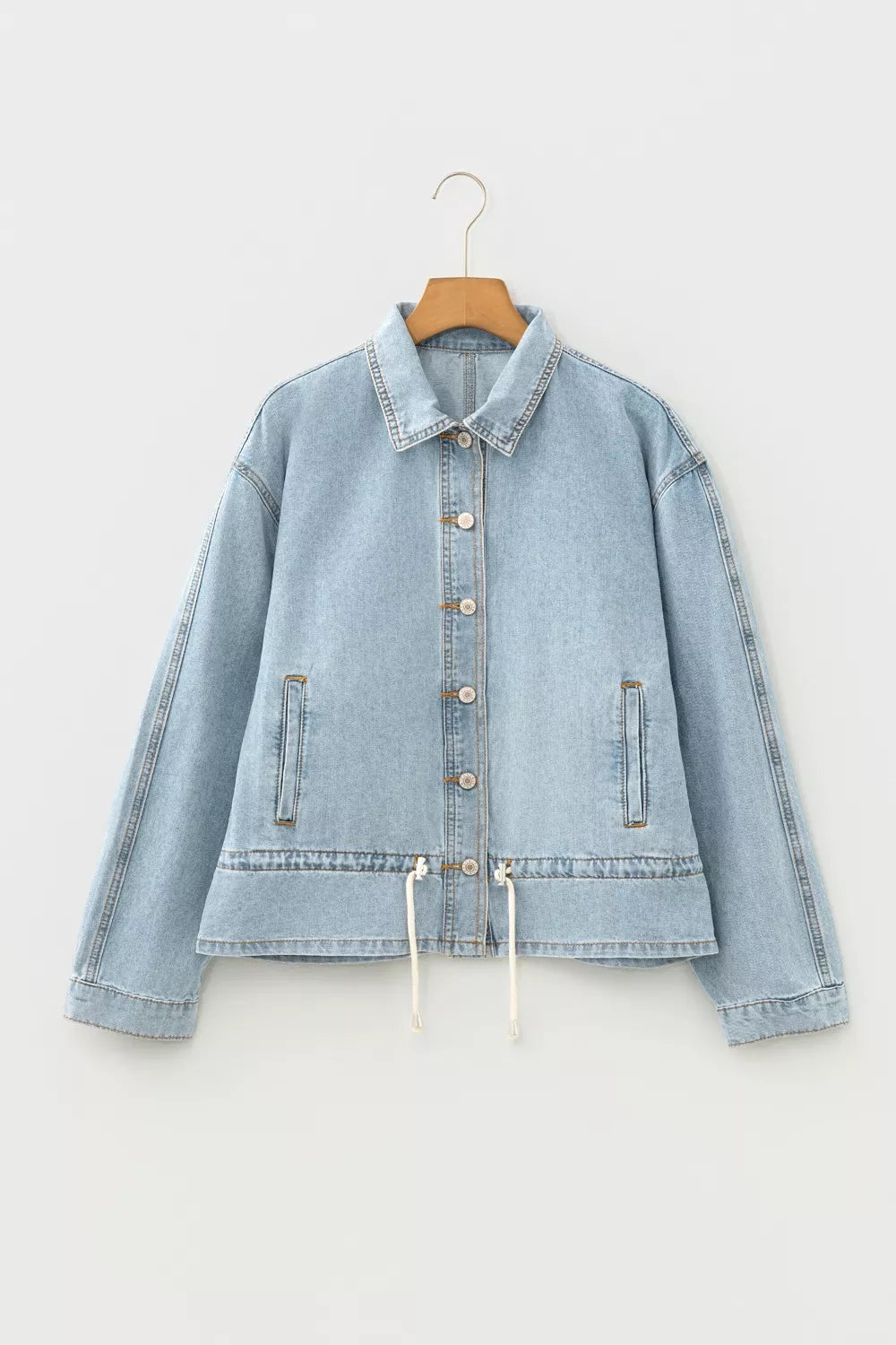Draw-cord Hem Light Wash Denim Jacket