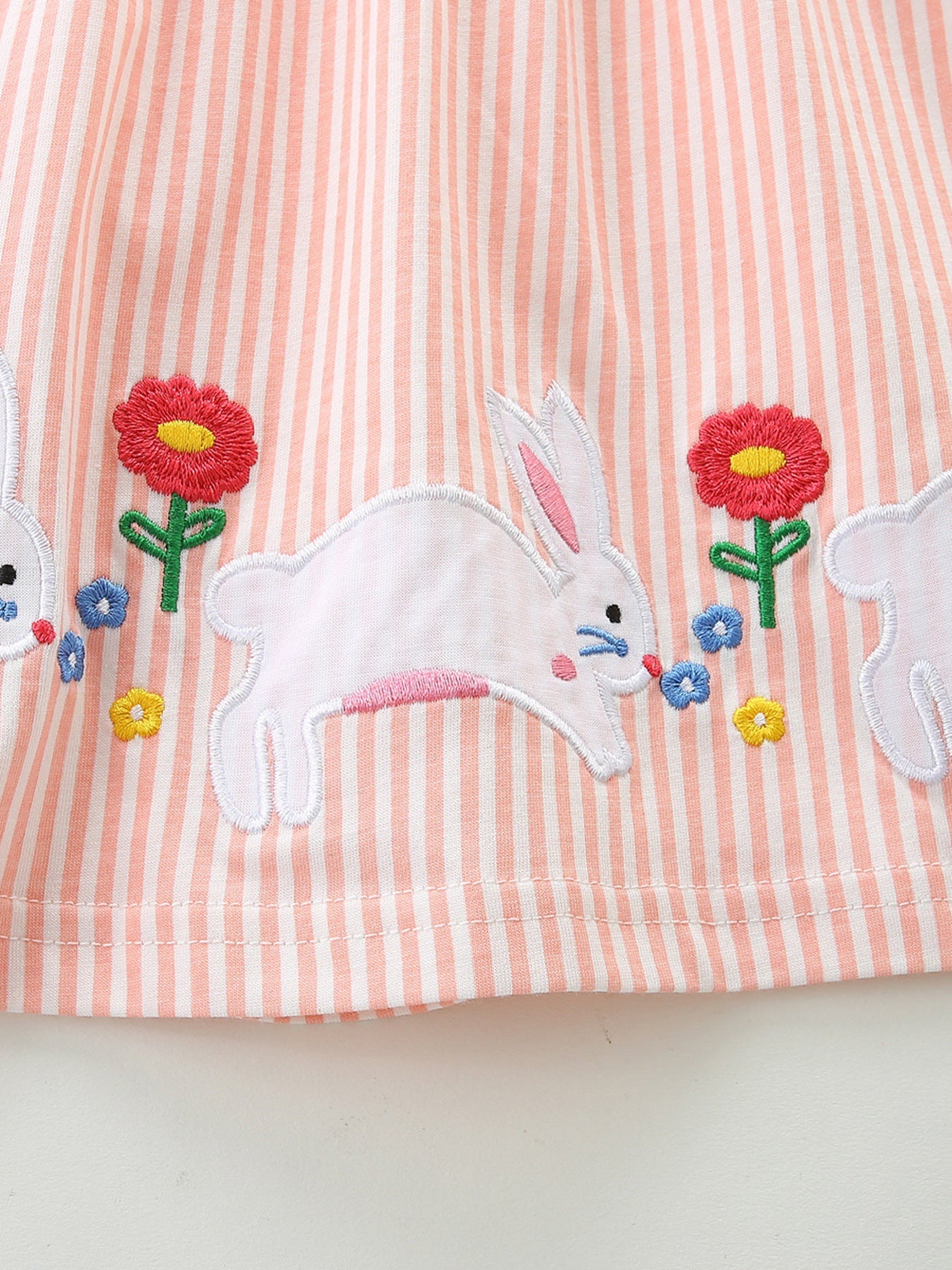 Children's Embroidered Bunny Ruffle Sleeve Dress