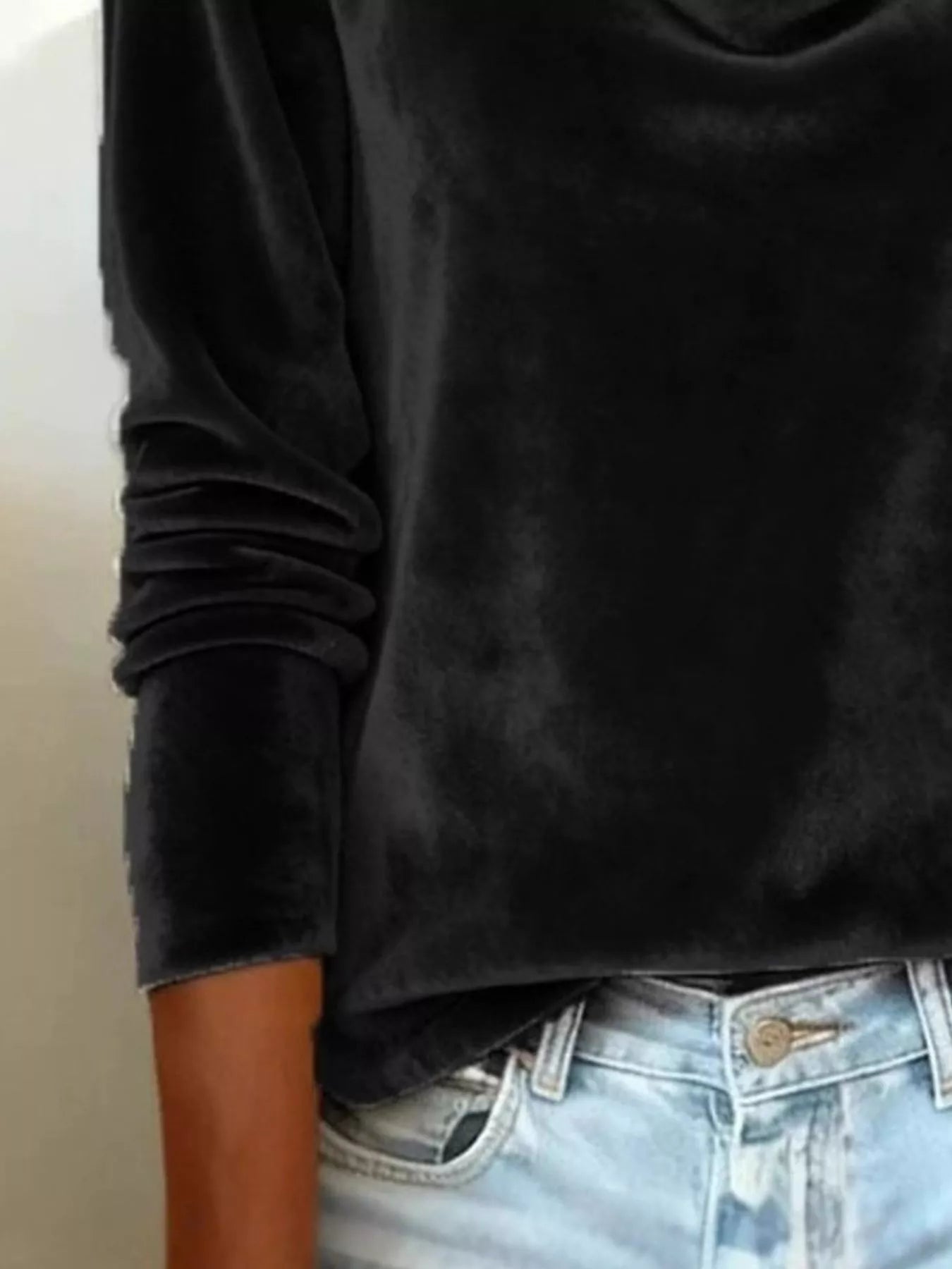 Velvet Cowl Neck Long Sleeve T-Shirt