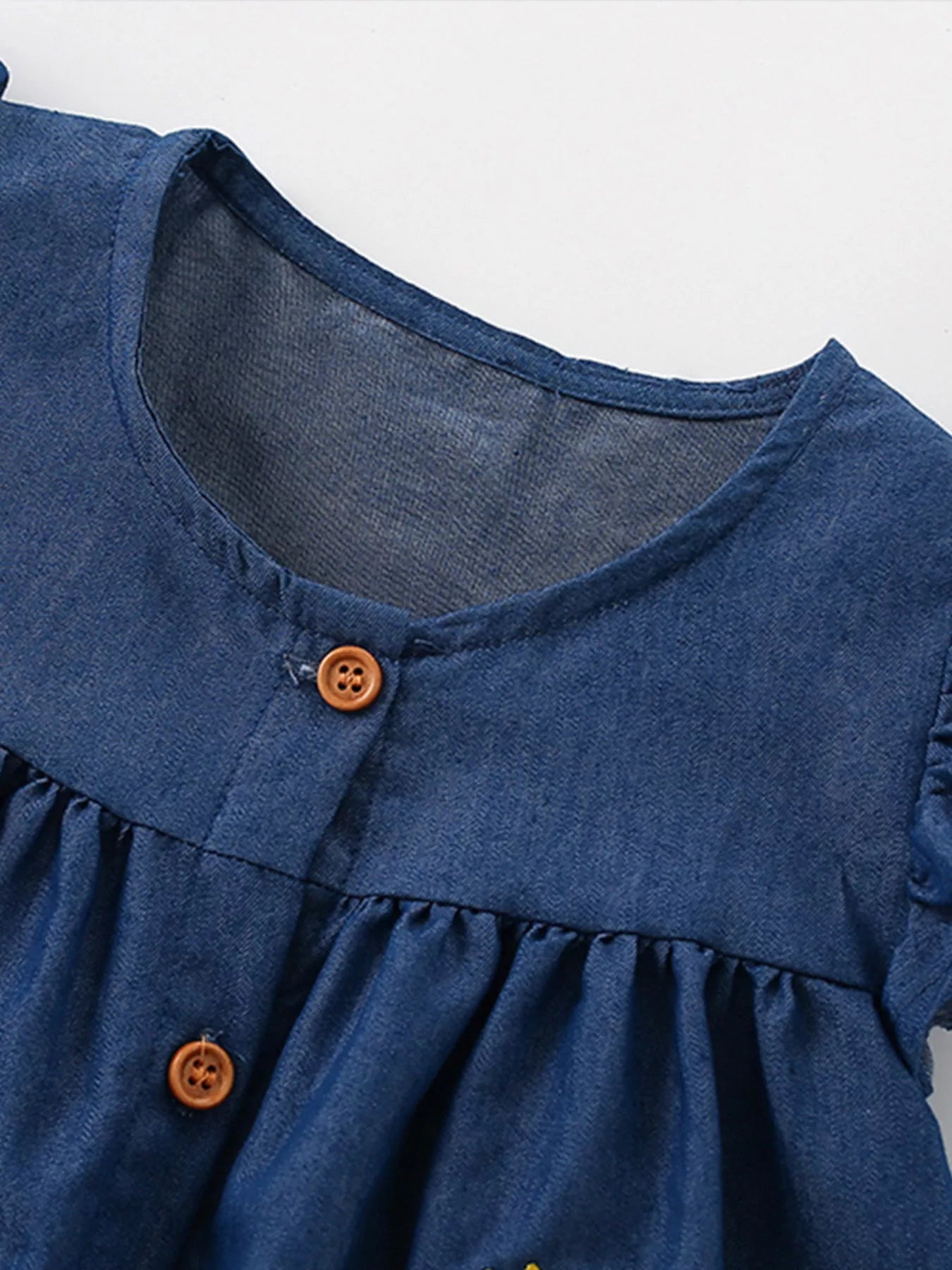 Children's Embroidered Denim Button-Front Dress