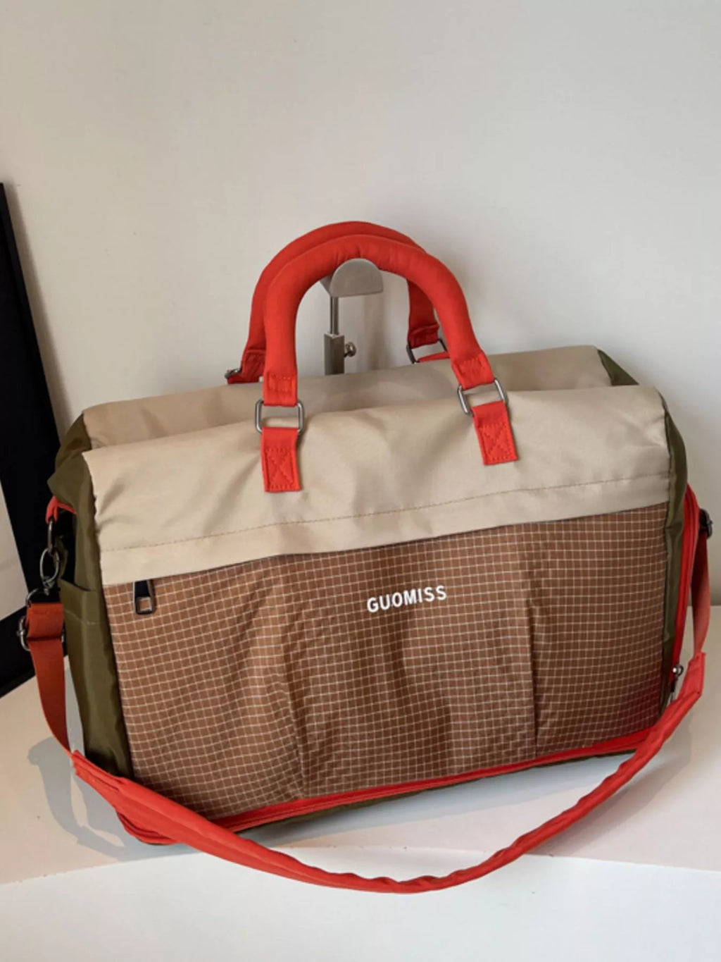 Plaid Travel Bag with Detachable Strap
