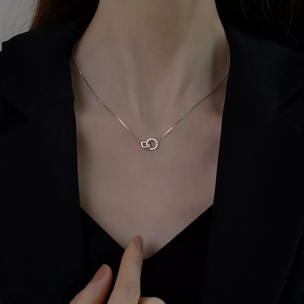 925 Sterling Silver Zircon Geometric Necklace