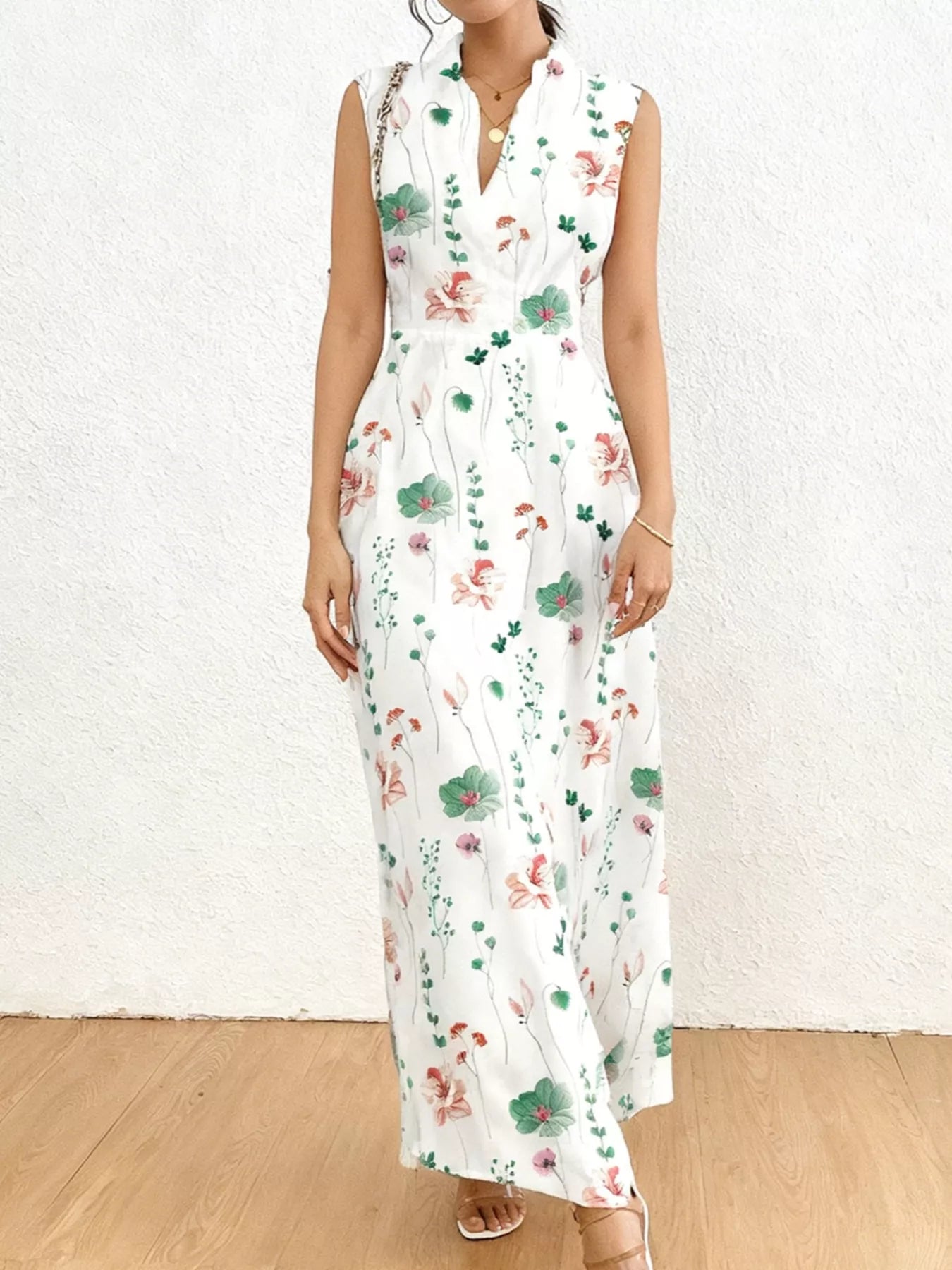 Floral Print Sleeveless Maxi Shirt Dress