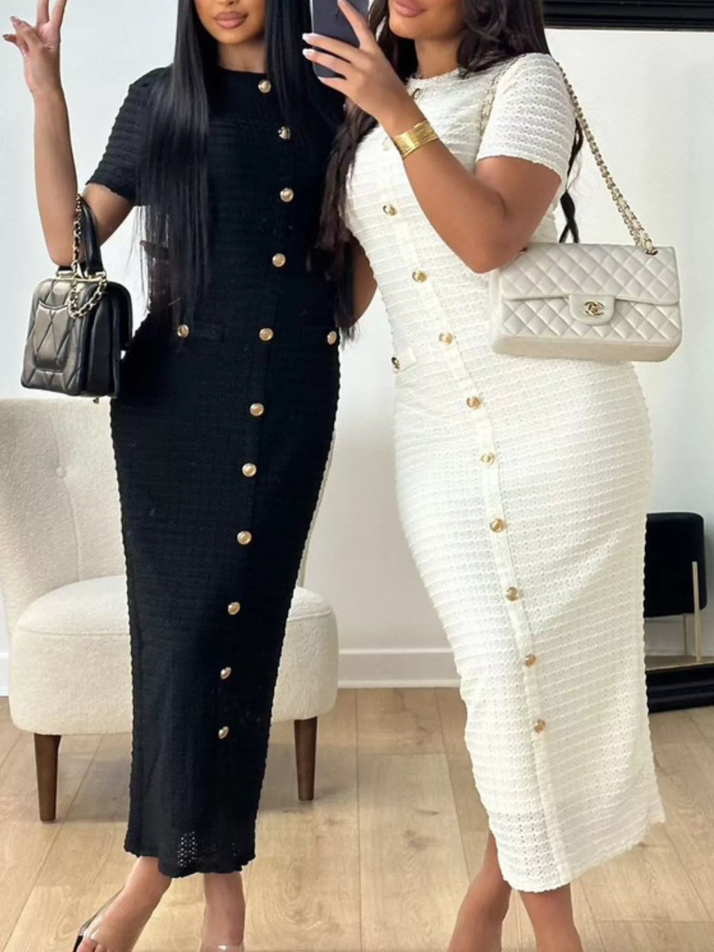 Textured Short Sleeve Midi Dress