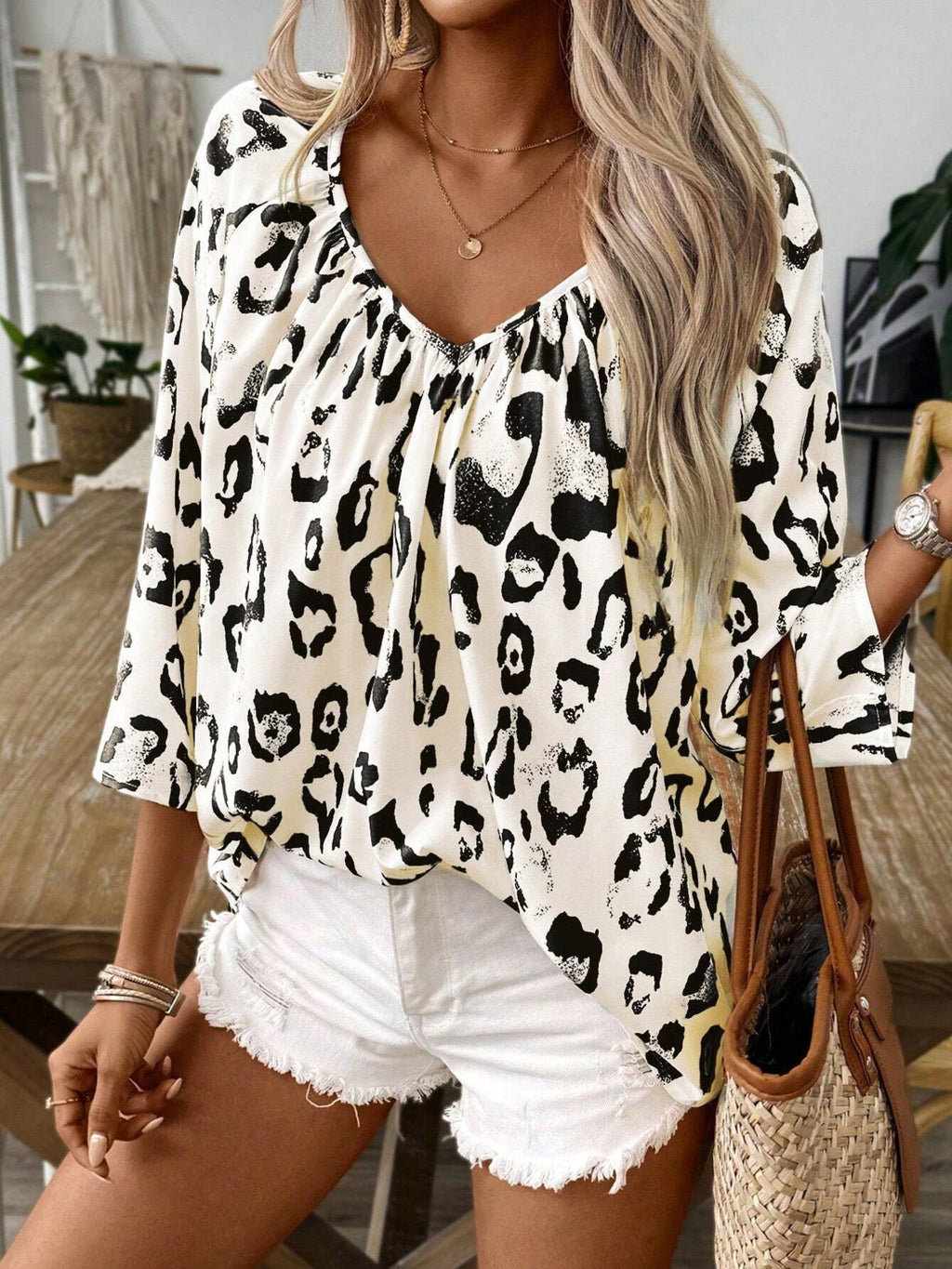 Leopard Print V-Neck Blouse