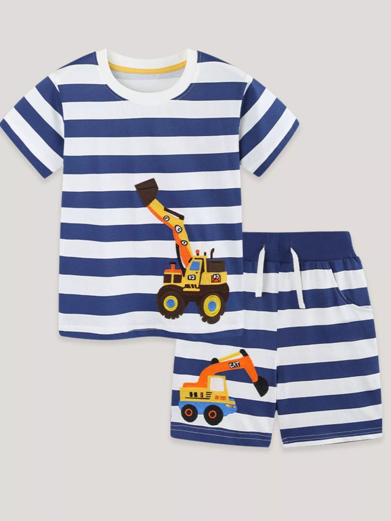 Children's Striped Excavator Print Tee and Shorts Set