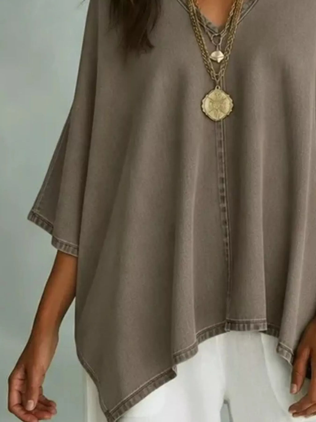 V-Neck Batwing Sleeve T-Shirt