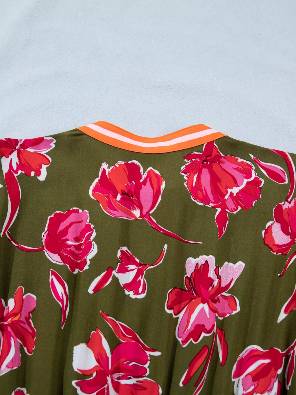 Floral Print Split Neck Short Puff Sleeve Ruffle Hem Dress