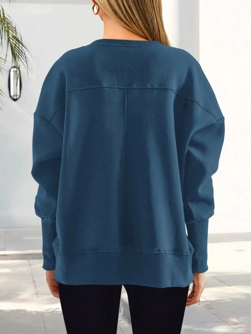 Slit Round Neck Dropped Shoulder Sweatshirt