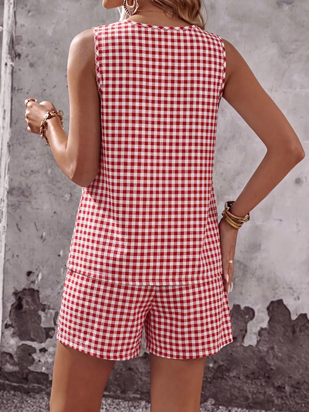 Gingham Sleeveless Top & Shorts Set