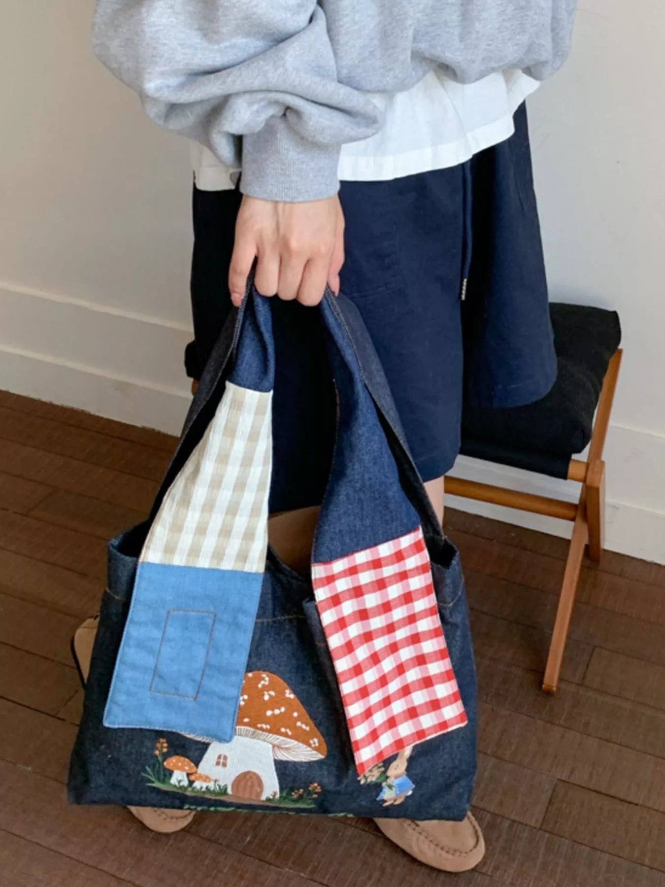 Mushroom Corduroy Tote Bag