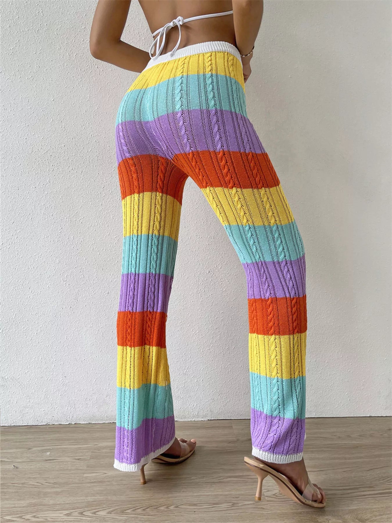 Striped Crochet Hollow-Out Knit Pants