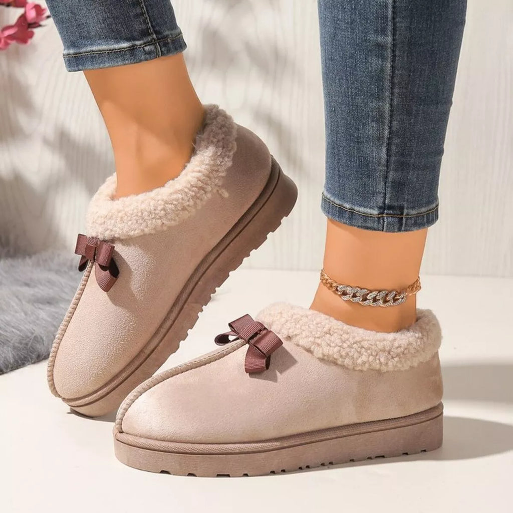 Cozy Bowknot Plush Lined Slip-Ons