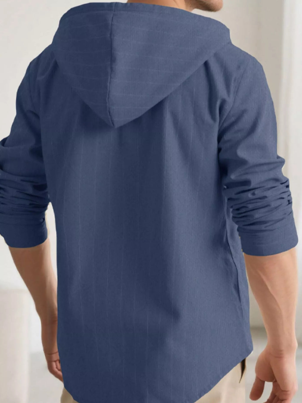 Men's Full Size Drawstring Hooded Button Up Shirt Plus Size