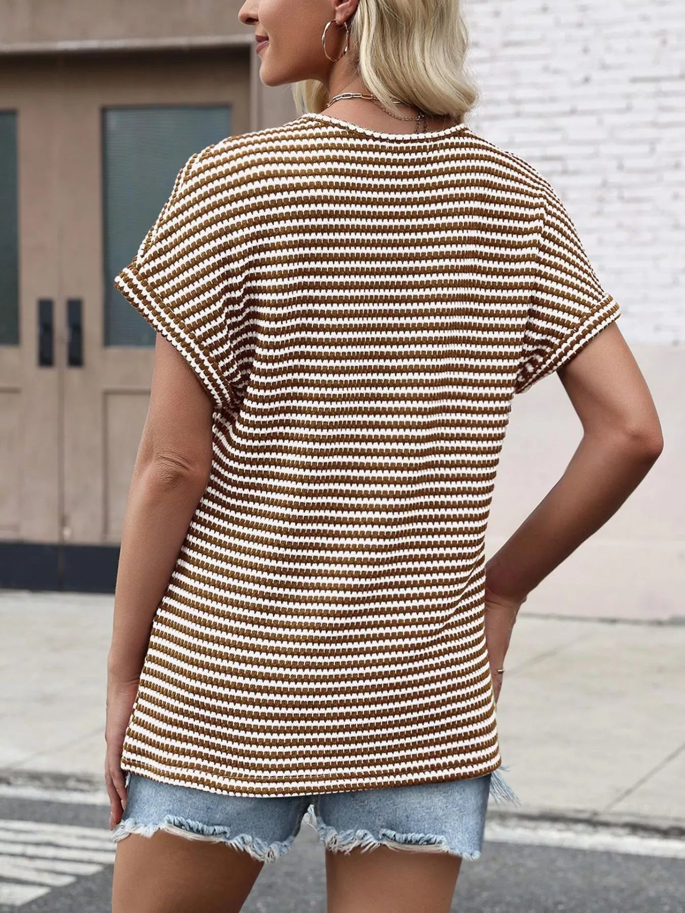 Striped V-Neck Relaxed Fit T-Shirt