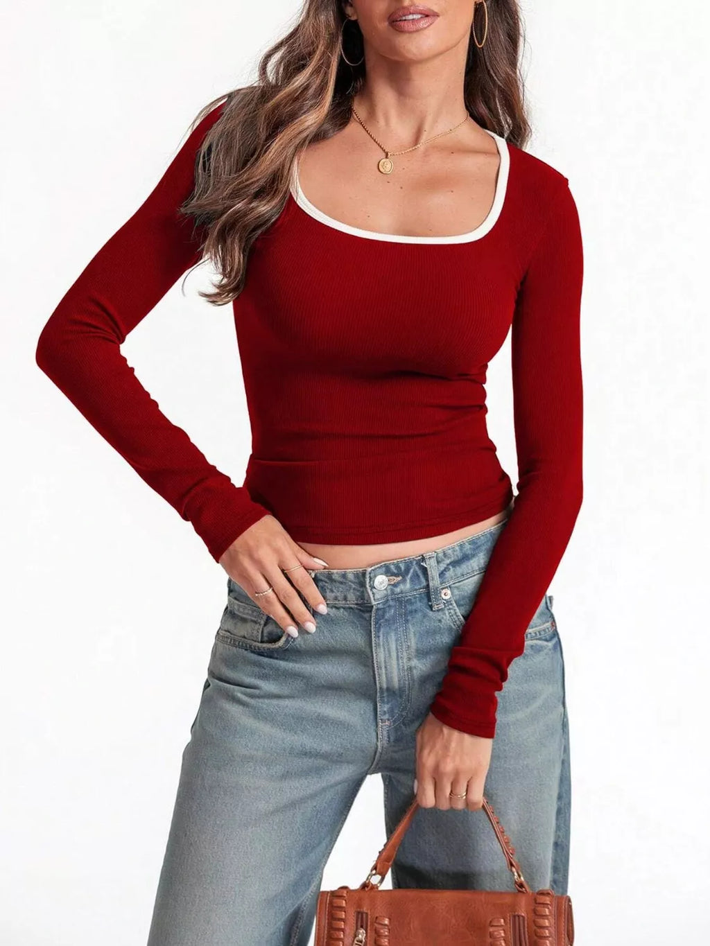 Contrast Trim Long Sleeve Top