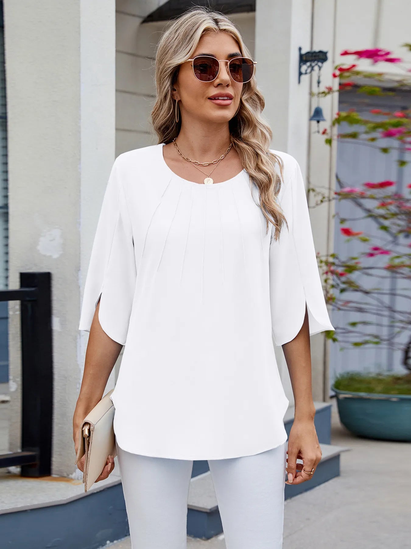 Round Neck Half Sleeve Blouse