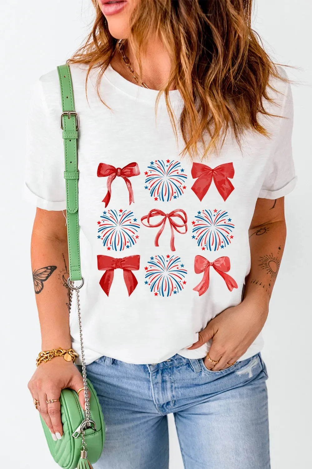 Bow Graphic Round Neck Short Sleeve T-Shirt