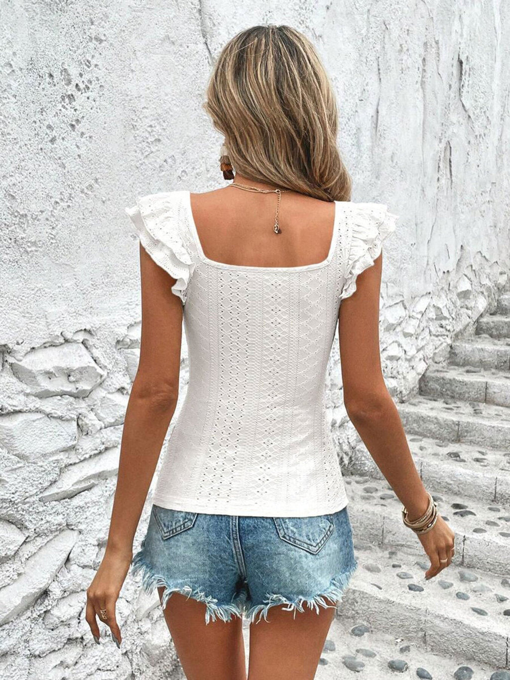 Square Neck Ruffle Sleeve Top