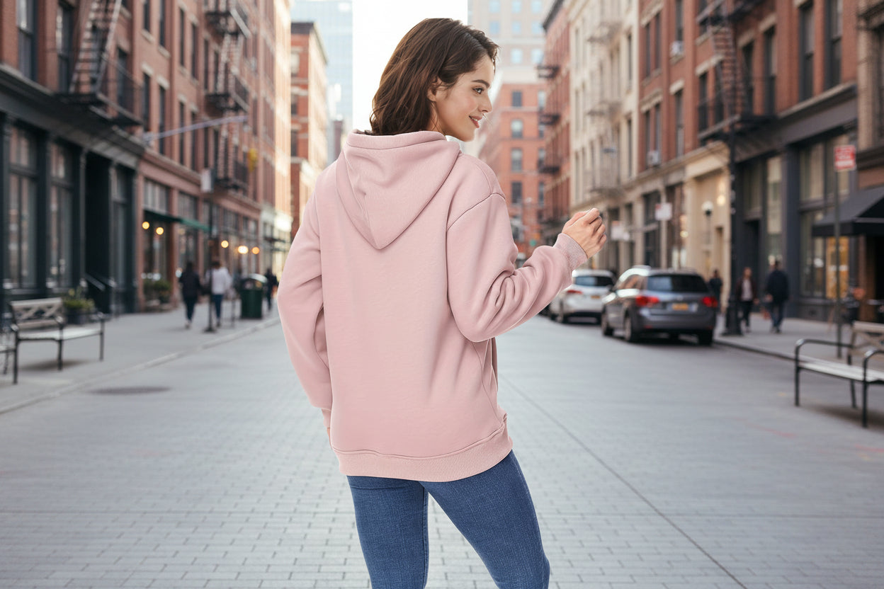 🖤 Women’s Winter Velvet Hoodie — Solid Color Warm Sweatshirt