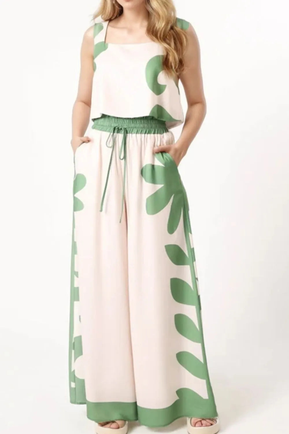 Leaf Print Tank Top and Pants Set