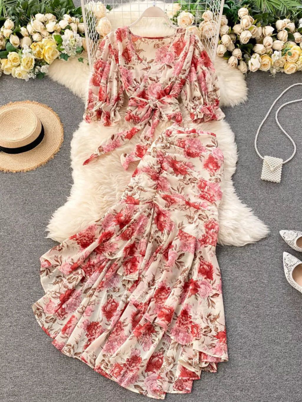 Floral Print Crop Top and Skirt Set