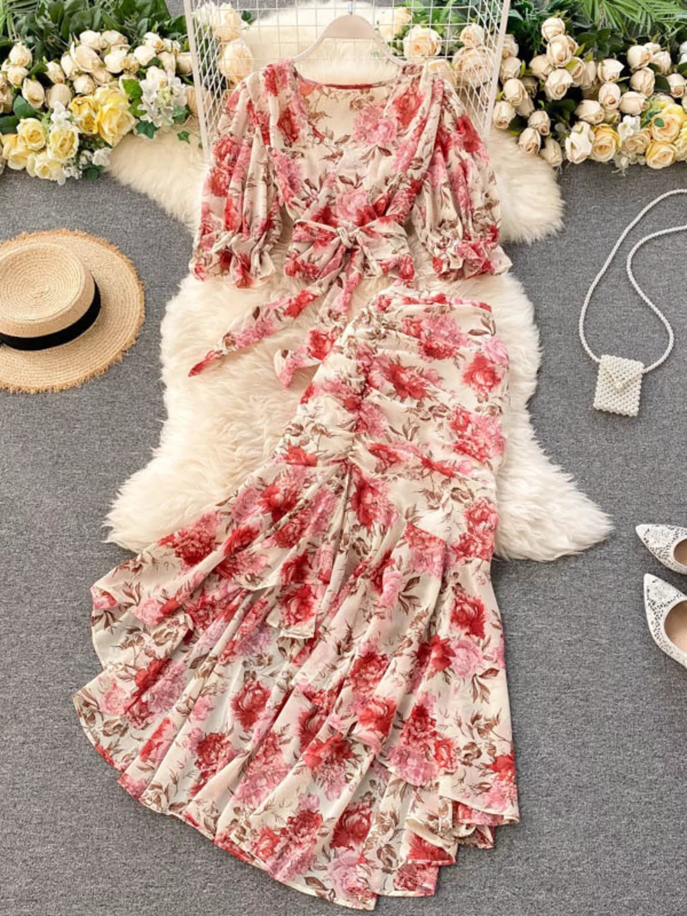 Floral Print Crop Top and Skirt Set