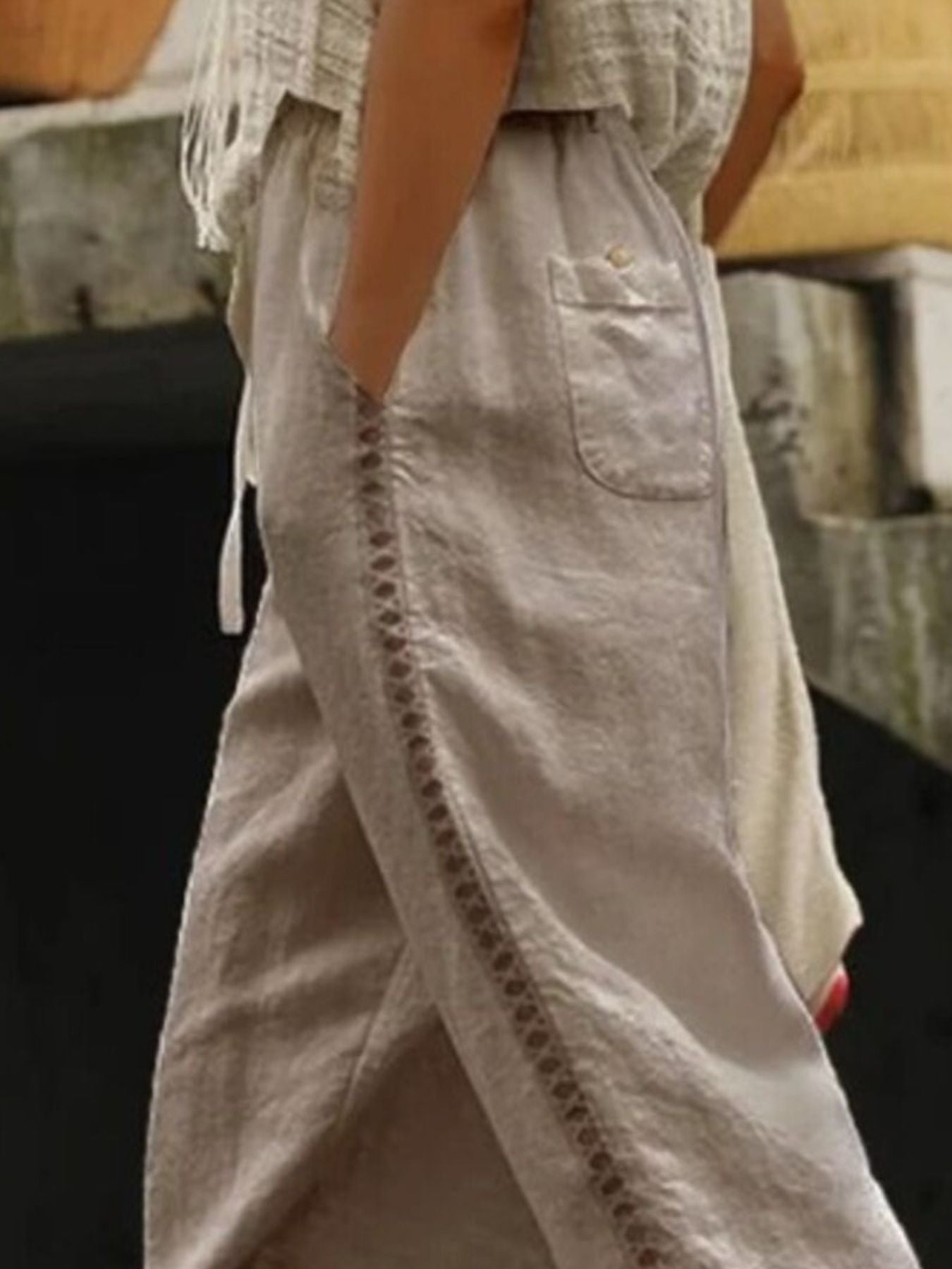 Hollow Out Trim Cropped Pants