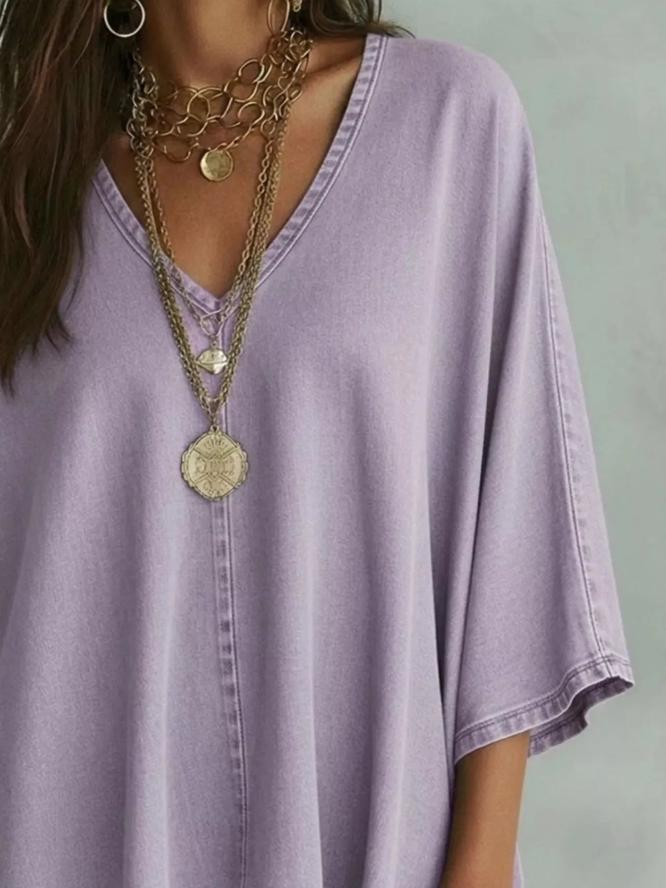 V-Neck Batwing Sleeve T-Shirt