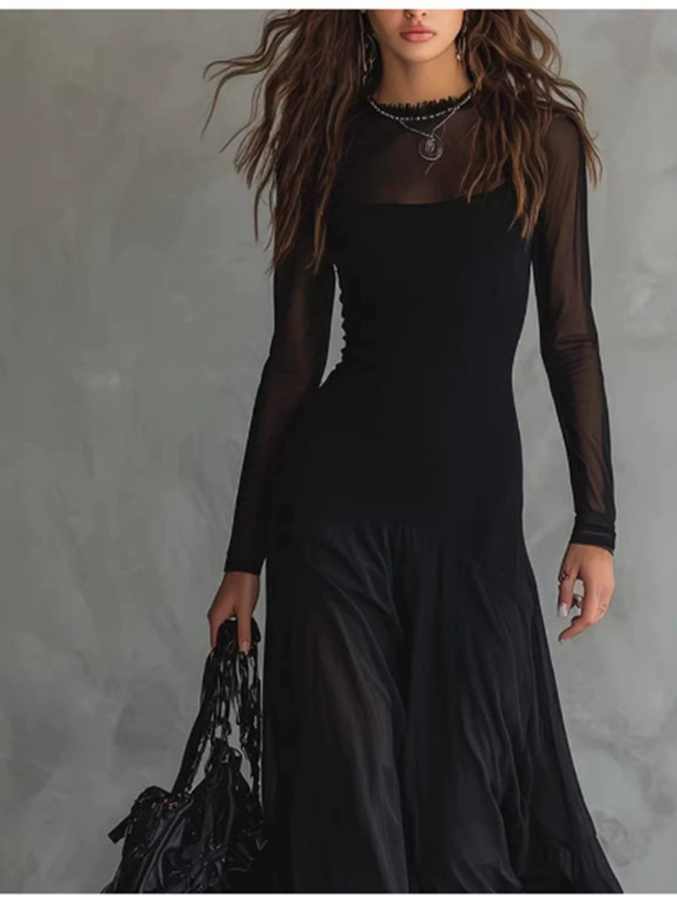 Sheer Mesh Maxi Dress Two-Piece Set