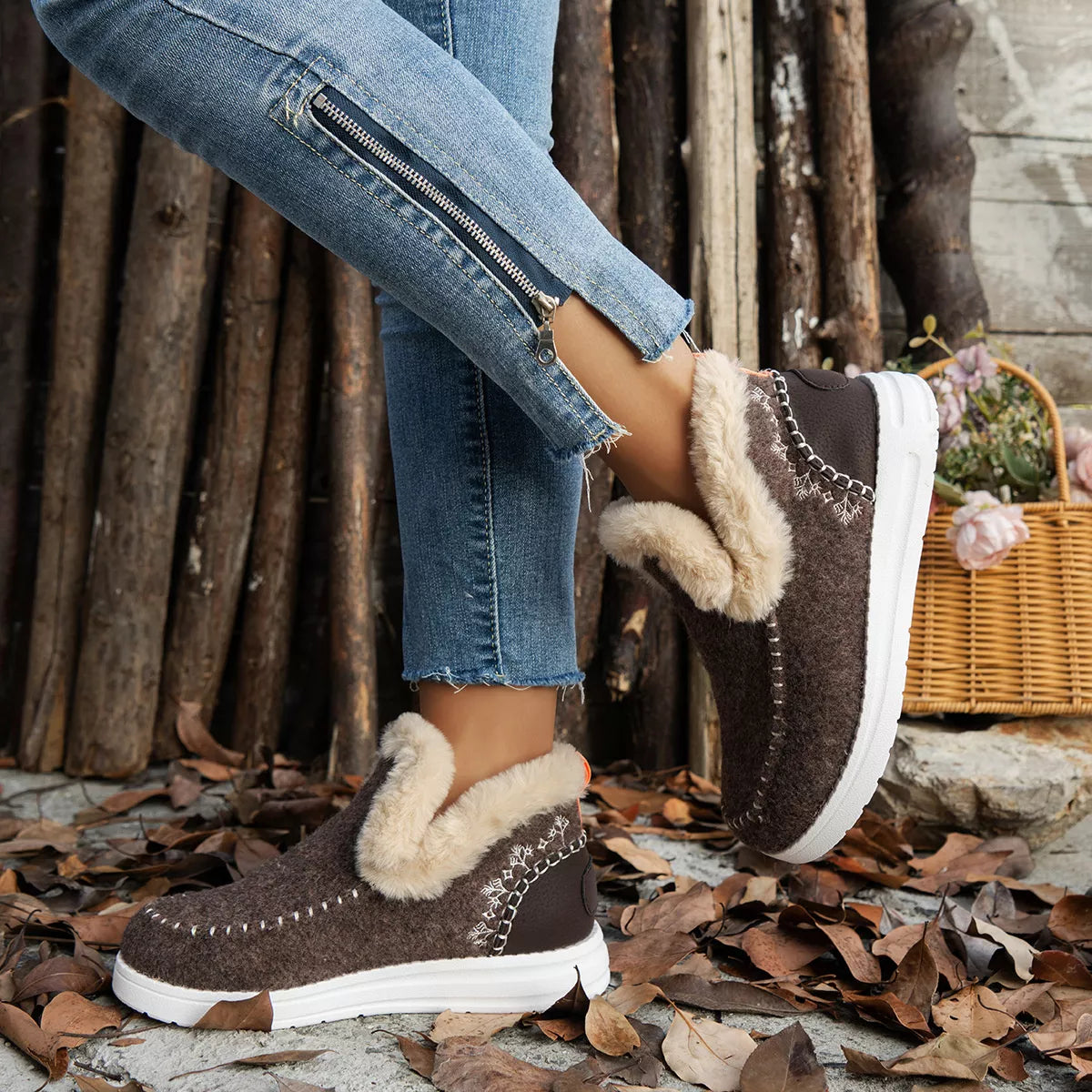Cozy Fur-Trimmed Slip-Ons