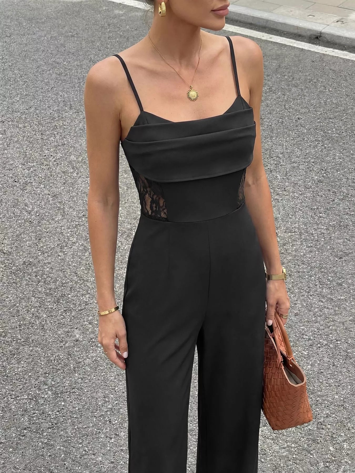 Lace Trim Wide Leg Jumpsuit