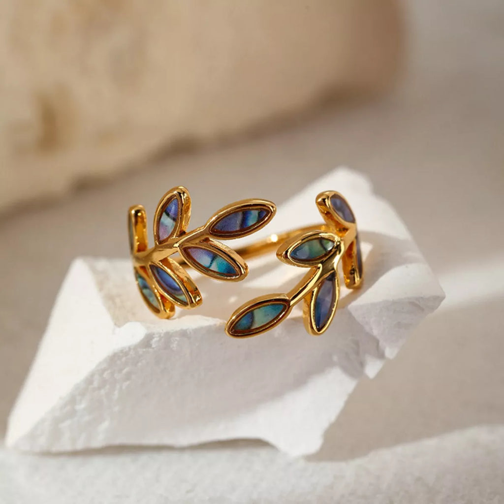 18K Gold-Plated Resin Leaf Bypass Ring